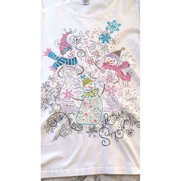 Christopher & Banks T-Shirt‎ Top M Women Snowmen Long Sleeves Embroidered Sequin - Picture 1 of 11